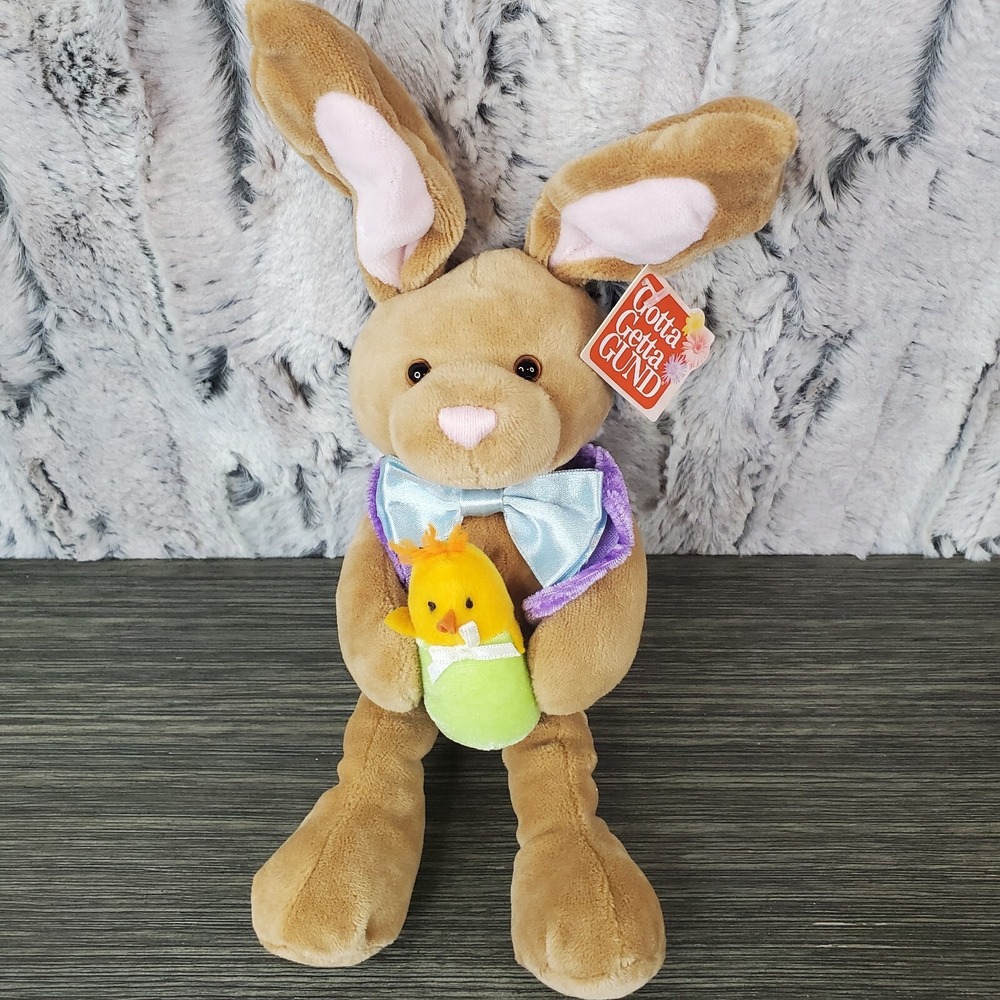 Gund Plush Brown Easter Bunny Springtime Flapadoodles 10" Holding Chick In Egg‎